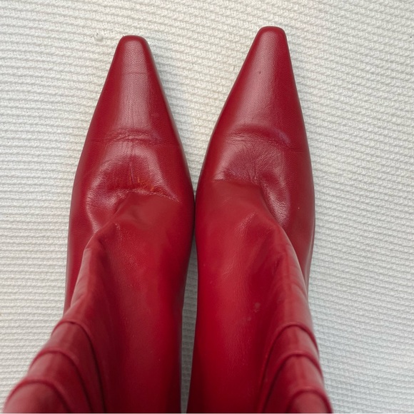 ❤️ Sunning Stuart Weitzman Red Leather Pointy Toe Boots - Picture 5 of 8